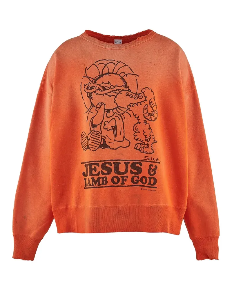 SAINT MXXXXXX graphic-print distressed sweater - Orange Orange