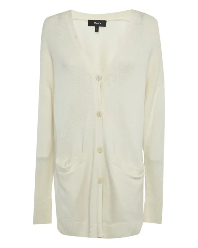 Theory patch-detail ribbed-knit cardigan - Nude Nude