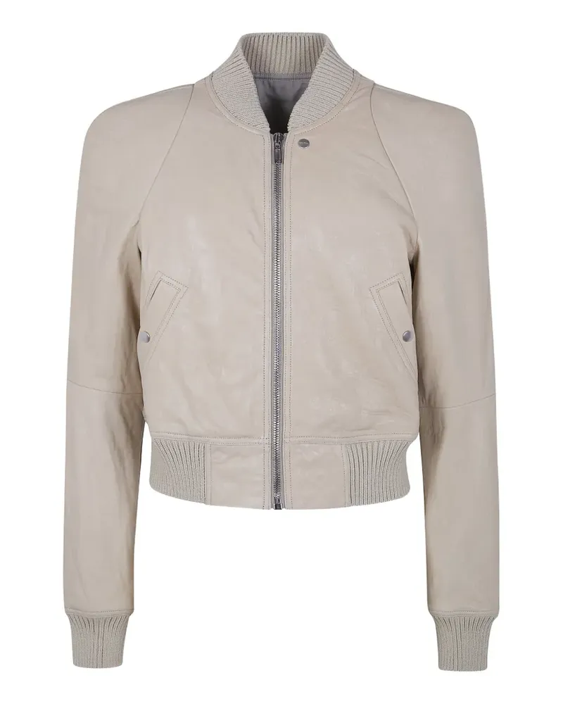 Rick Owens ribbed-hem leather jacket - Nude Nude
