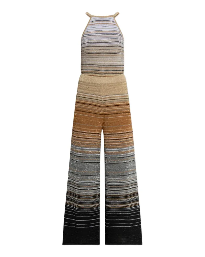 AKEP striped-pattern halterneck jumpsuit - Nude Nude