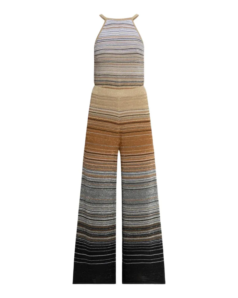AKEP striped-pattern halterneck jumpsuit - Nude Nude