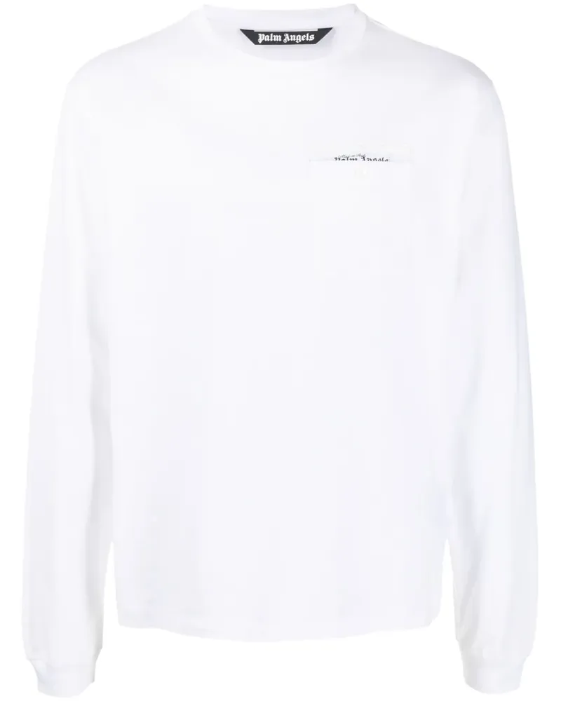 Palm Angels Langarmshirt mit Logo-Patch - Weiß Weiß