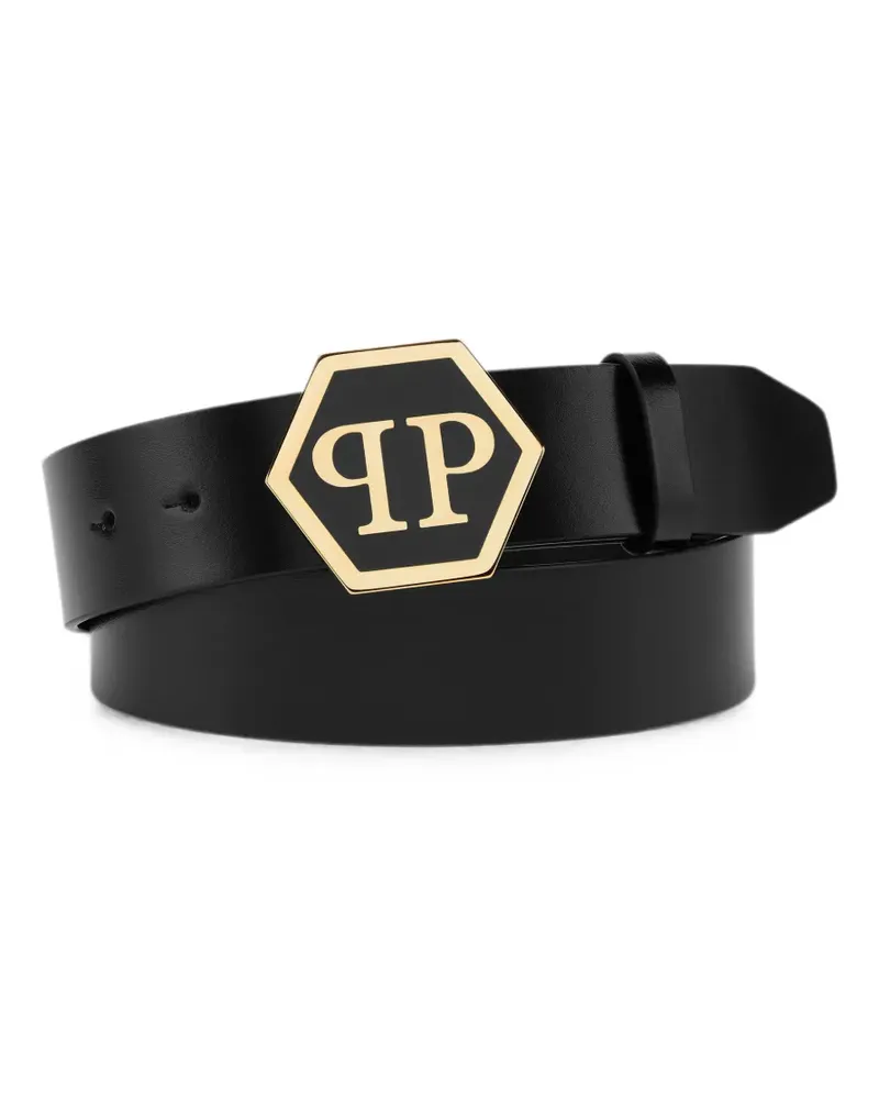 Philipp Plein leather belt Hexagon - Schwarz Schwarz