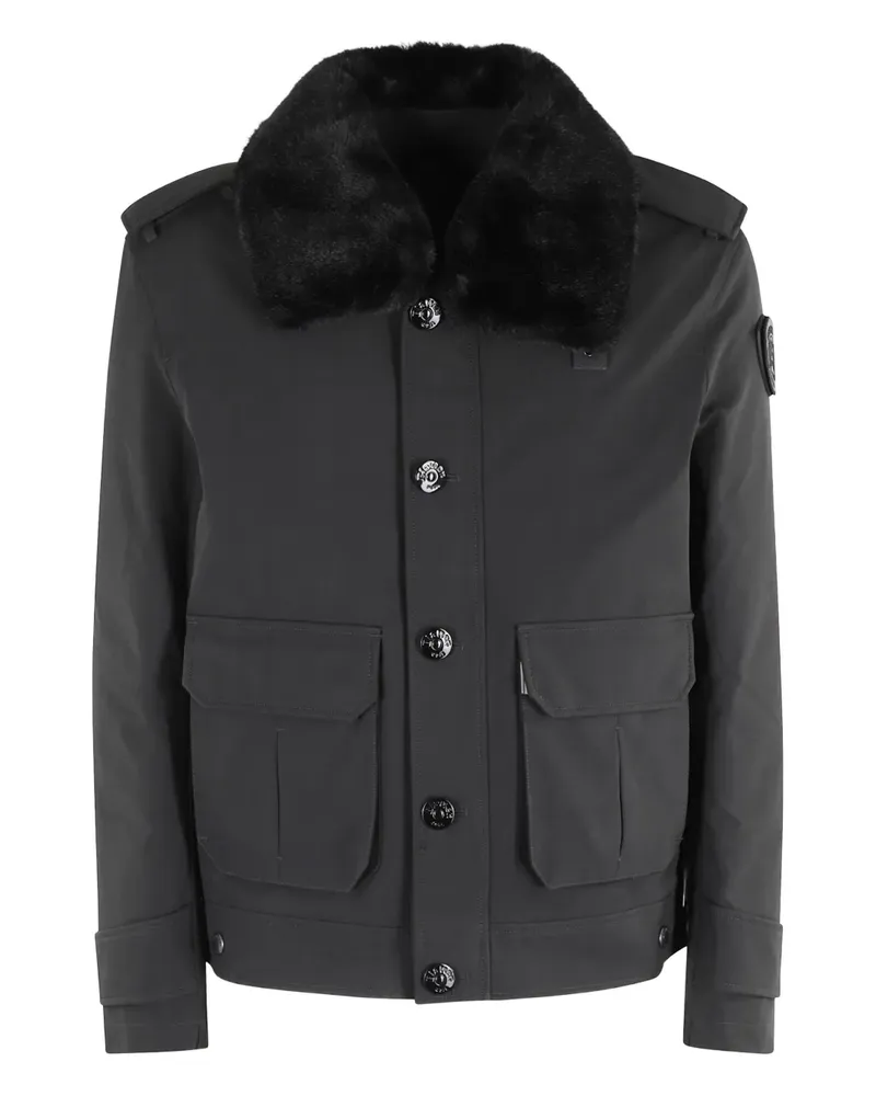 Blauer Jacke mit Pelzkragen - Schwarz Schwarz