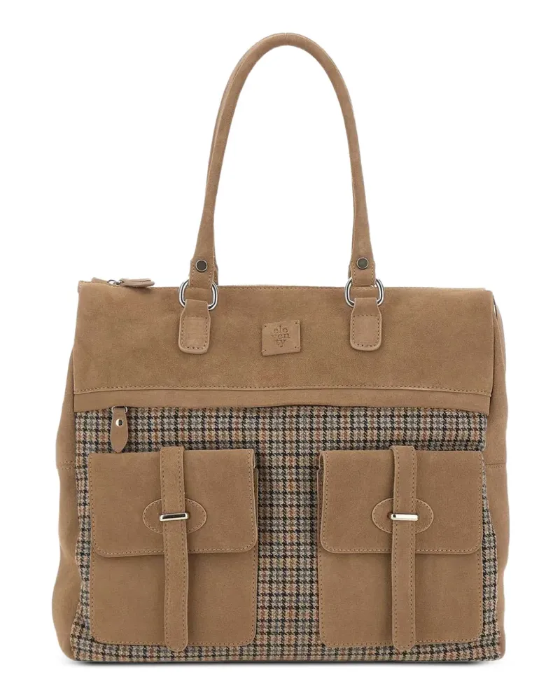 Eleventy Schultertasche mit Hahnentrittmuster - Braun Braun