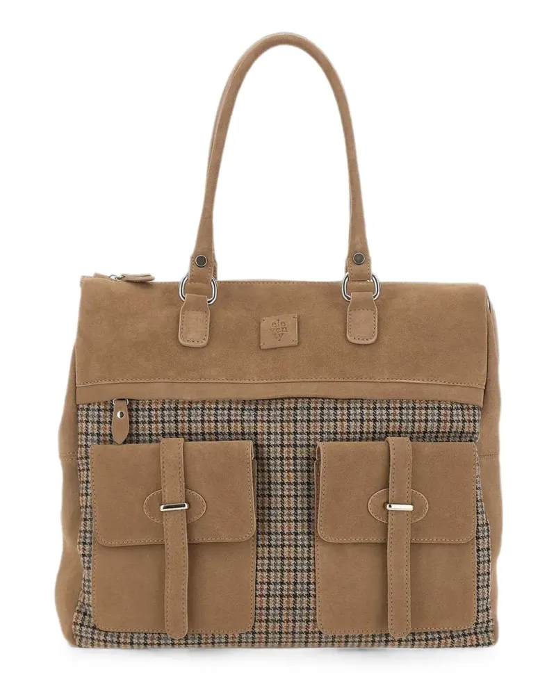 Eleventy houndstooth-panel suede shoulder bag - Braun Braun