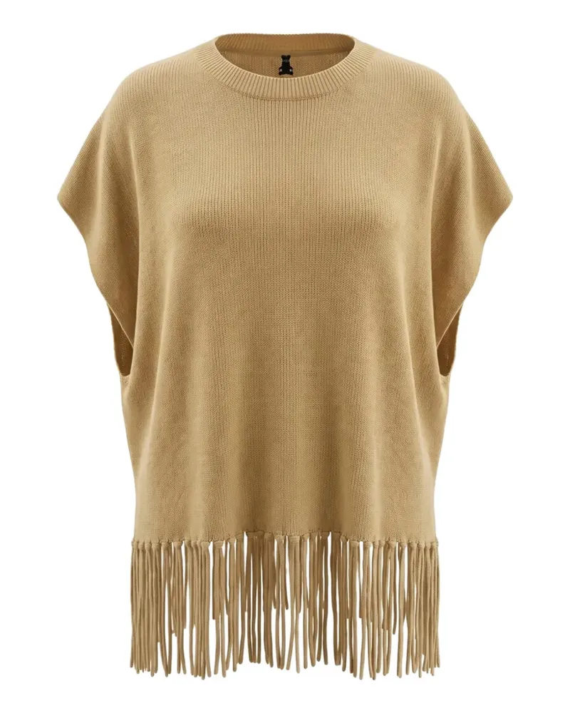 Patrizia Pepe fringe-trim knitted poncho - Nude Nude