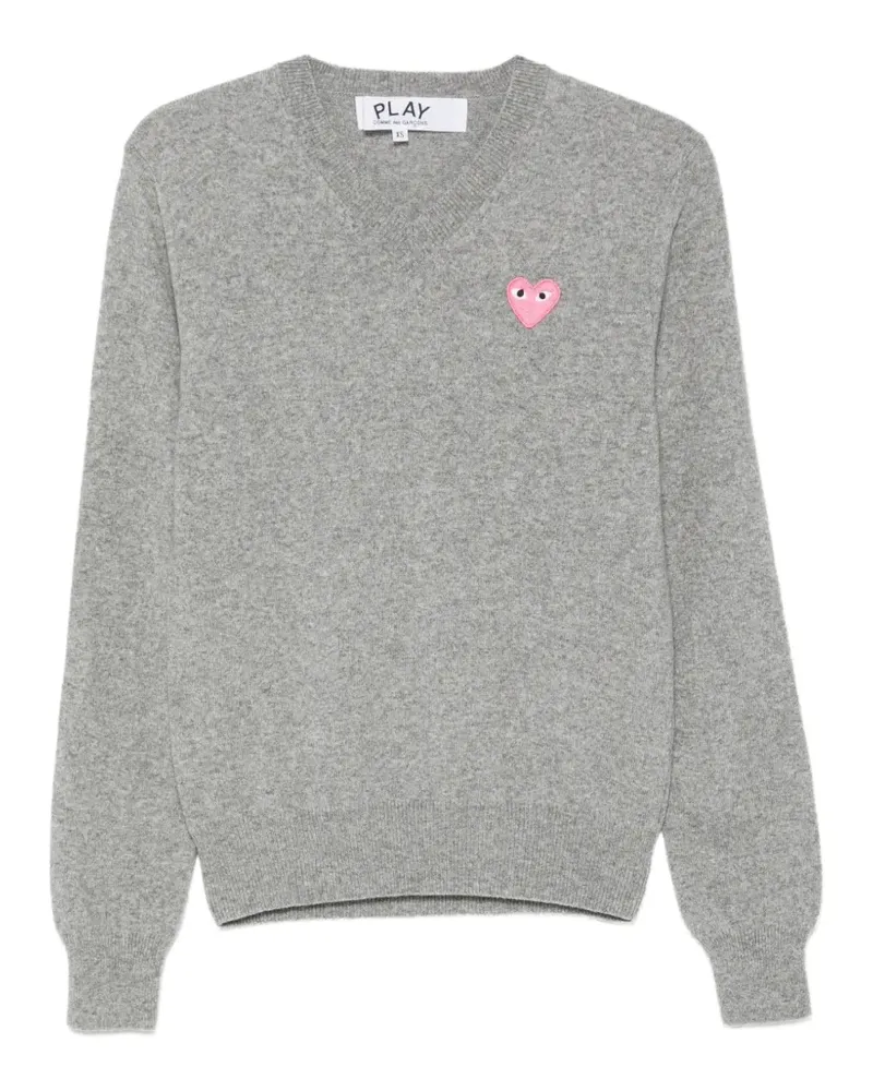 Comme des Garçons heart-patch V-neck sweater - Grau Grau