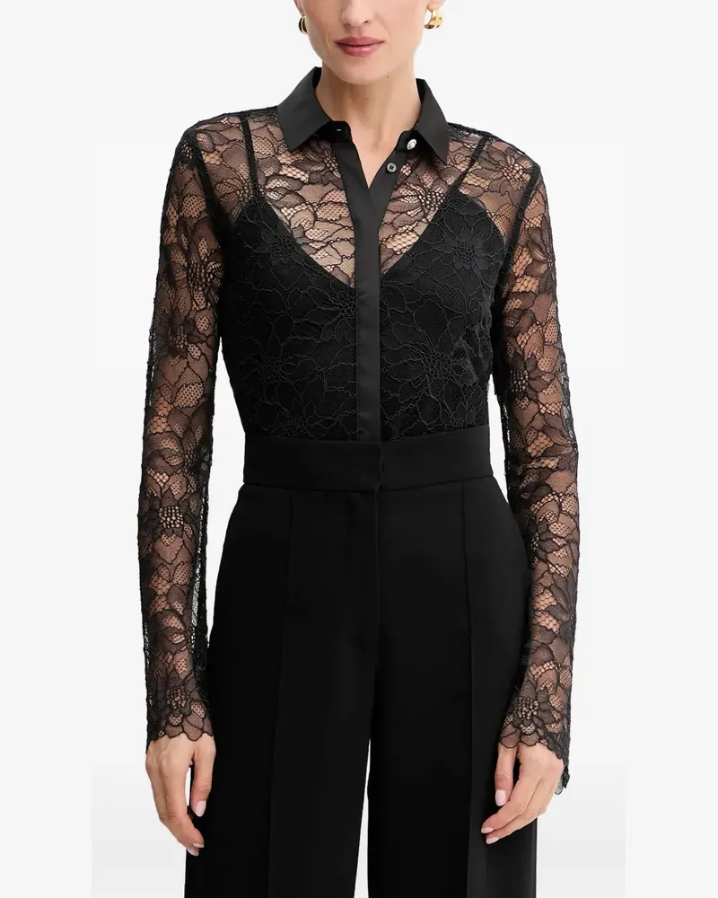 Guess Geknöpftes Antoinette Spitzentop - Schwarz Schwarz