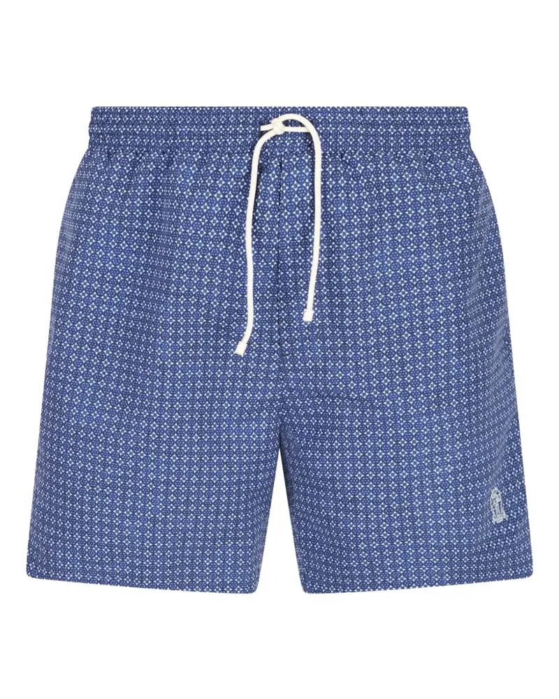 Brunello Cucinelli geometric-pattern swim shorts - Blau Blau