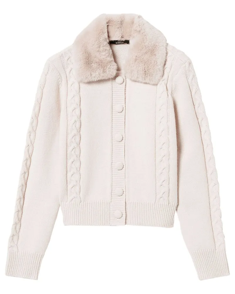 Twin-Set Cardigan mit Kragen aus Faux Fur - Rosa Rosa