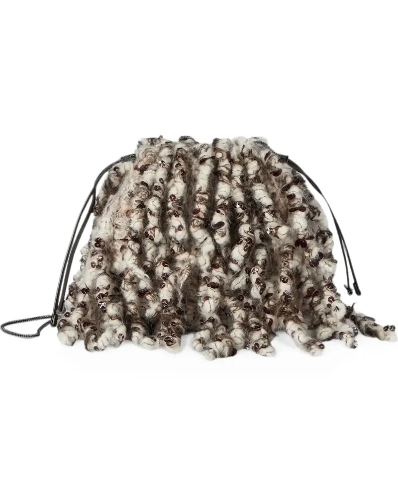Brunello Cucinelli Dazzling twist embroidery pouch bag with precious chain - Nude Nude