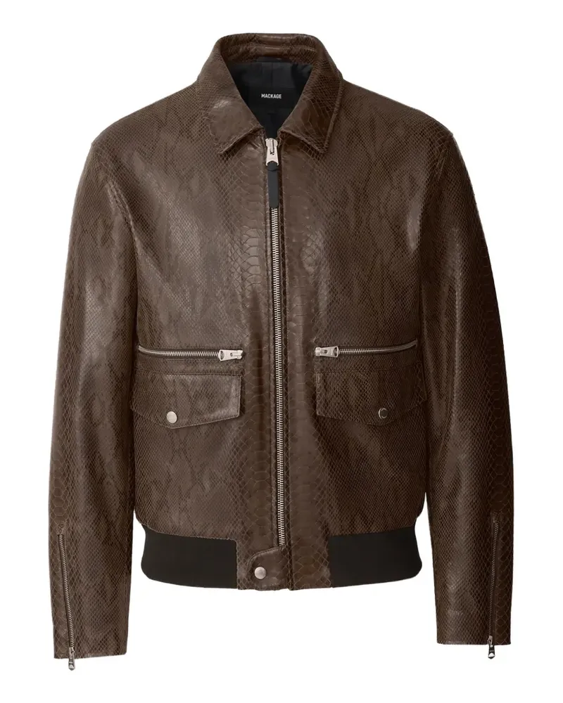 Mackage Jakari-Snk snakeskin-effect zipped leather jacket - Braun Braun