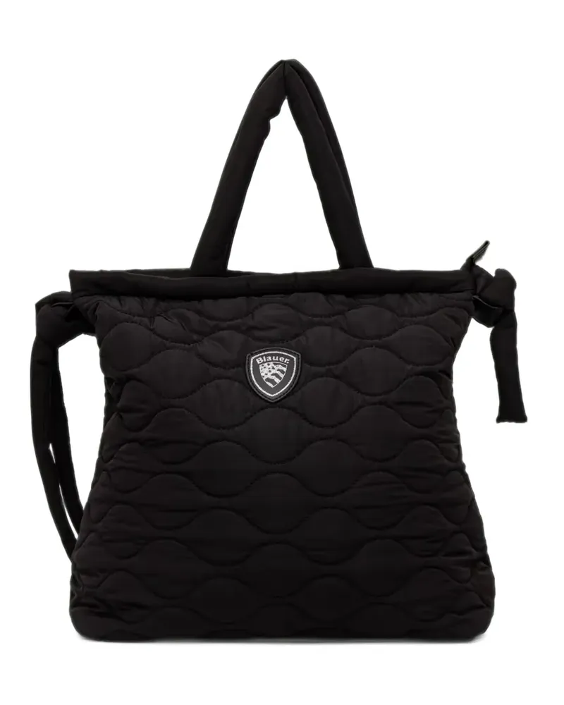Blauer quilted logo-patch tote bag - Schwarz Schwarz
