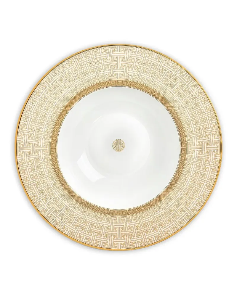 Shanghai Tang Tang Shou Teller mit goldfarbenem Besatz - Weiß Weiß