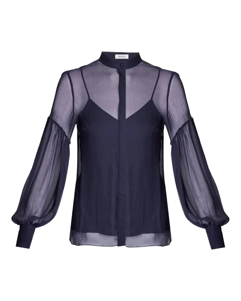 Erdem sheer blouson-sleeve blouse - Blau Blau