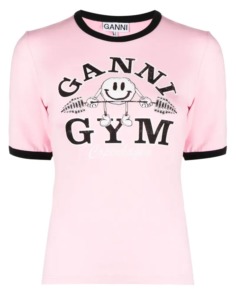 Ganni T-Shirt mit Logo-Print - Rosa Rosa