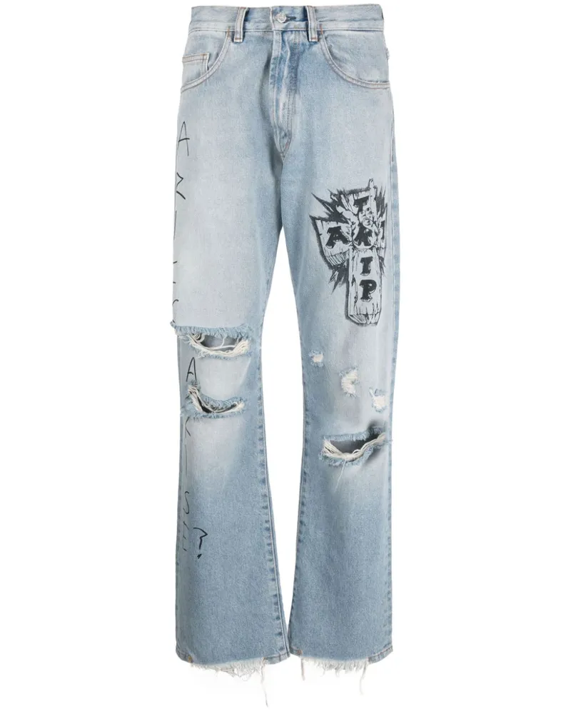 Aries Weite Jeans im Distressed-Look Blau