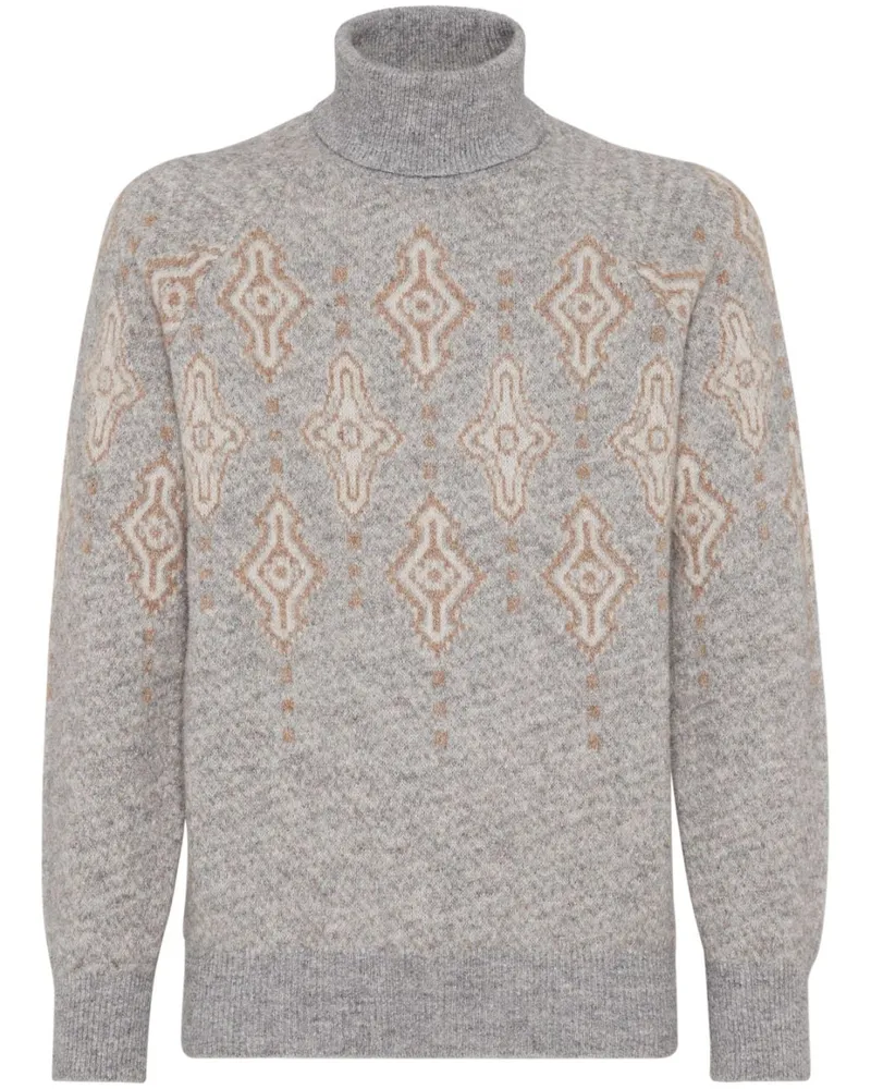 Brunello Cucinelli Rollkragenpullover mit Intarsienmuster - Grau Grau