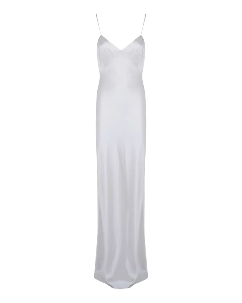 Max Mara Maxikleid aus Satin mit Spaghettiträgern - Weiß Weiß