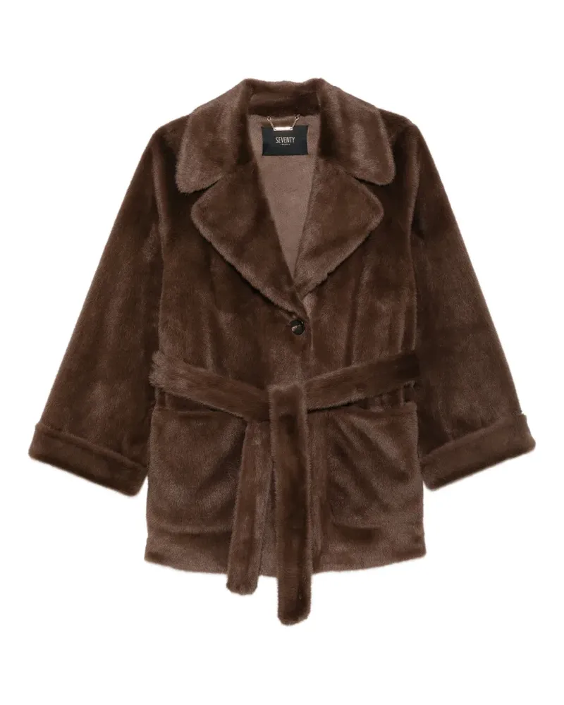 Seventy Mantel aus Faux Fur mit Gürtel - Braun Braun