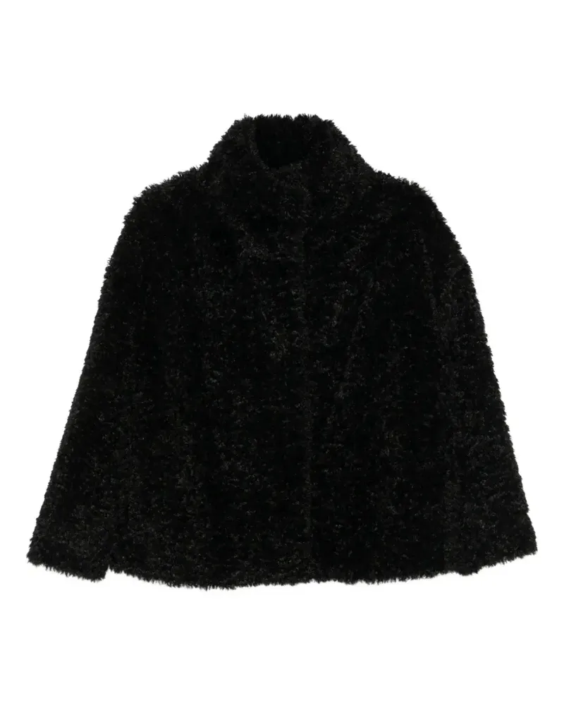 Herno Mantel aus Faux Fur mit Stehkragen - Schwarz Schwarz