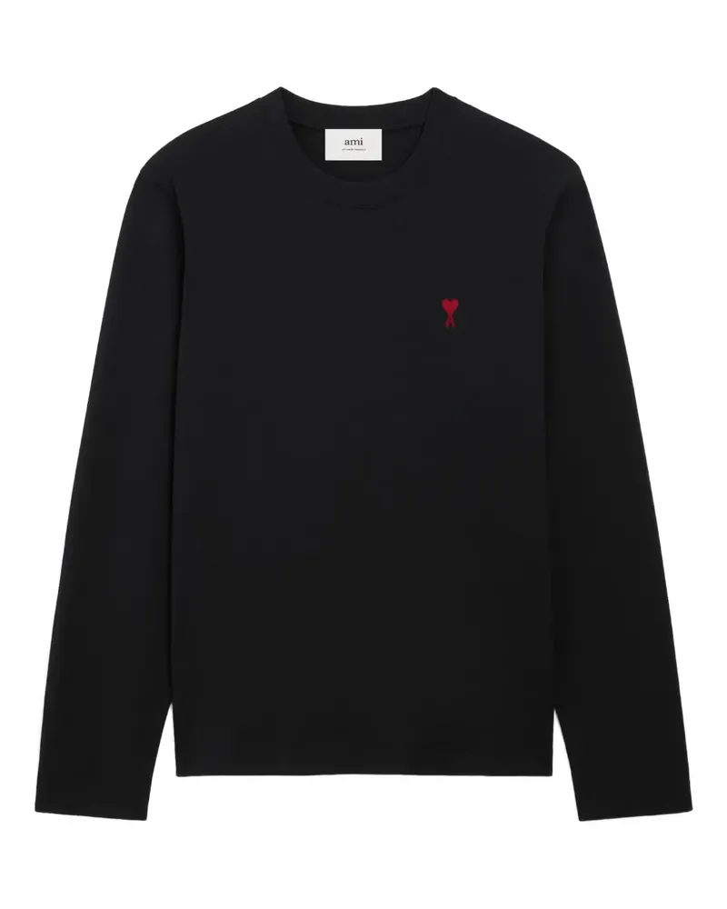 AMI Paris Langarmshirt mit aufgestickten Herzen - Schwarz Schwarz