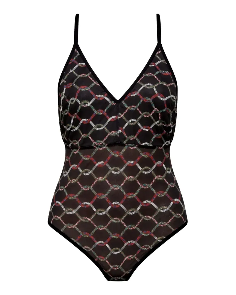 Osklen rope-print V-neck bodysuit - Schwarz Schwarz
