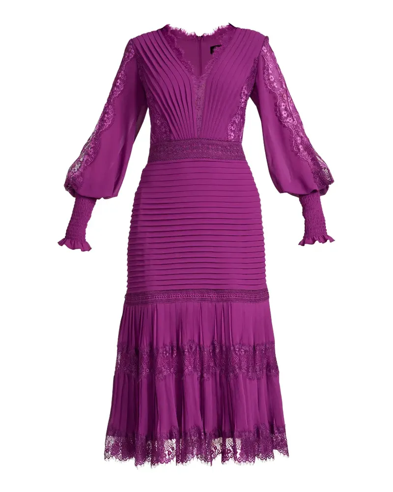 Tadashi Shoji Plissiertes Midikleid mit Spitzendetail - Violett Violett