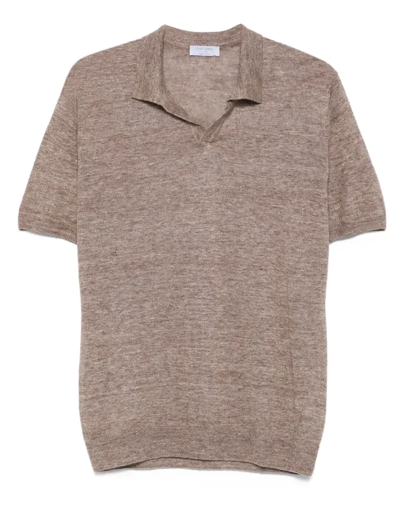 Gran Sasso Leinen-T-Shirt mit Polokragen - Braun Braun