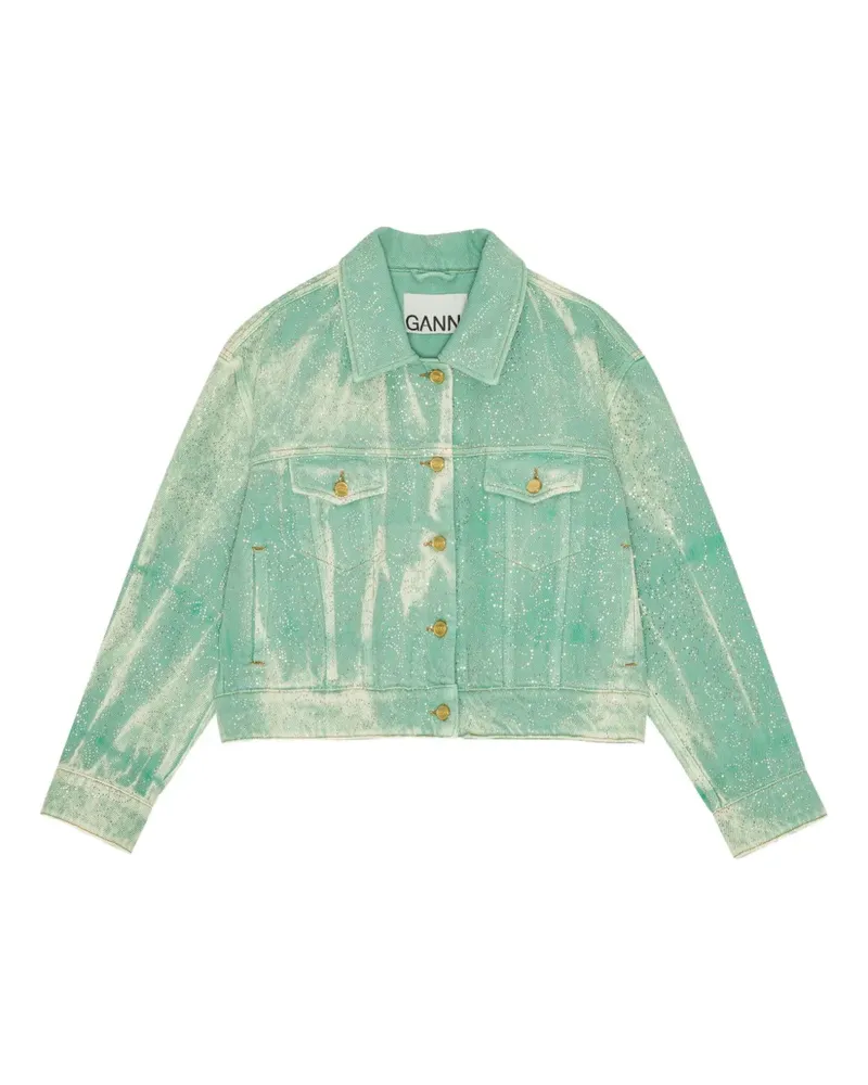 Ganni Jeansjacke mit Kristallen - Grün Grün