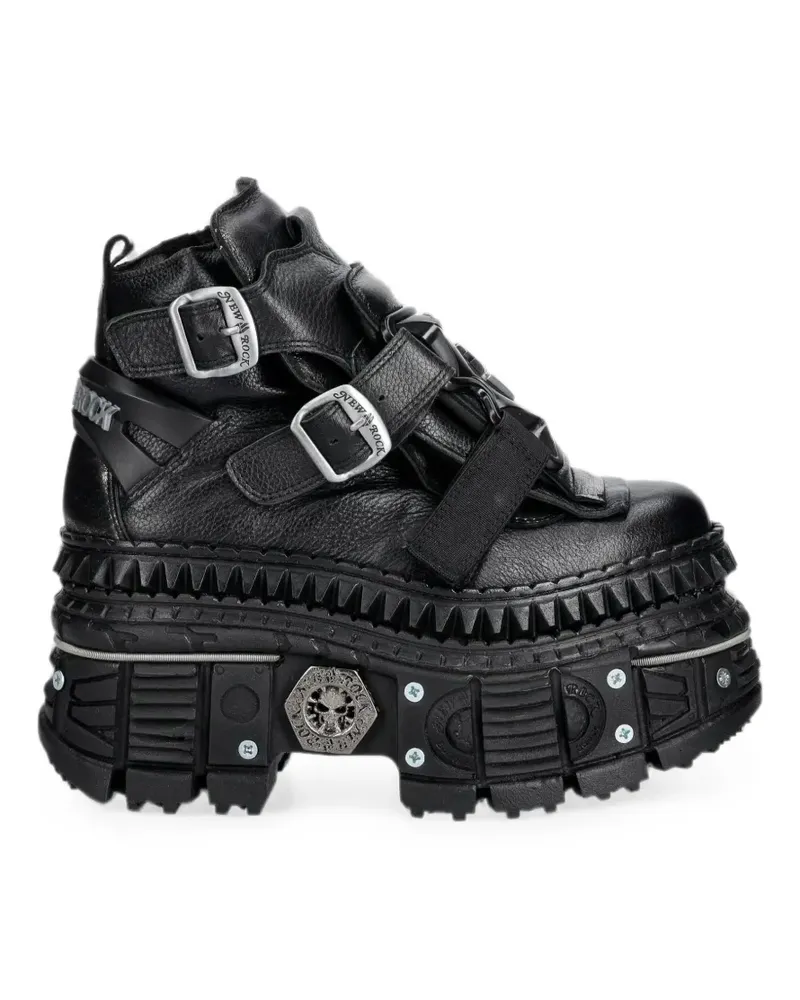 New Rock Plateau-Stiefel im Metallic-Look - Schwarz Schwarz