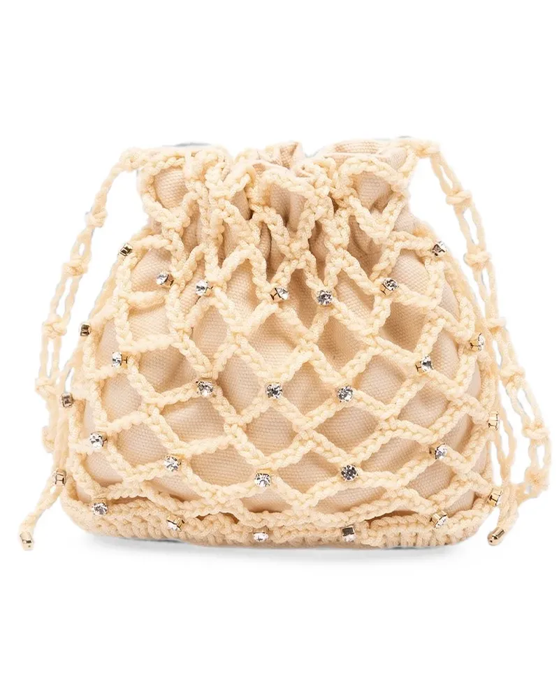 Rosantica Selene Marea crystal-embellished macramé crossbody bag - Nude Nude