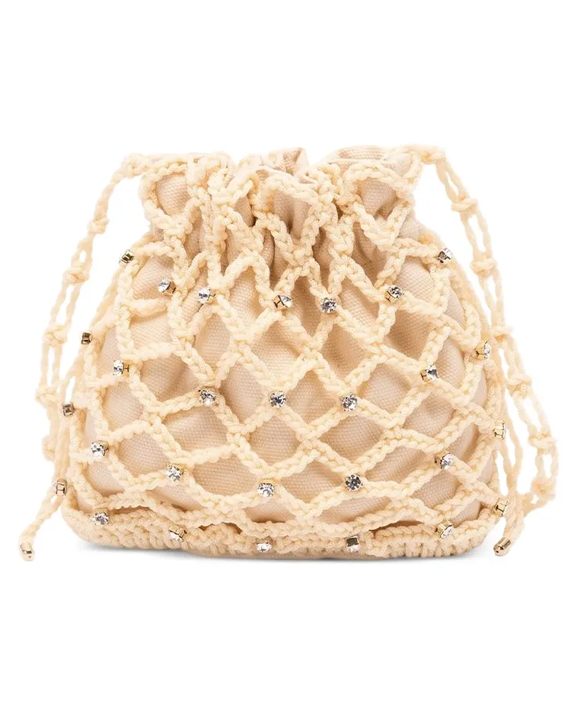 Rosantica Selene Marea crystal-embellished macramé crossbody bag - Nude Nude