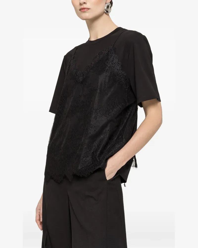 NISSA lace panel T-shirt - Schwarz Schwarz