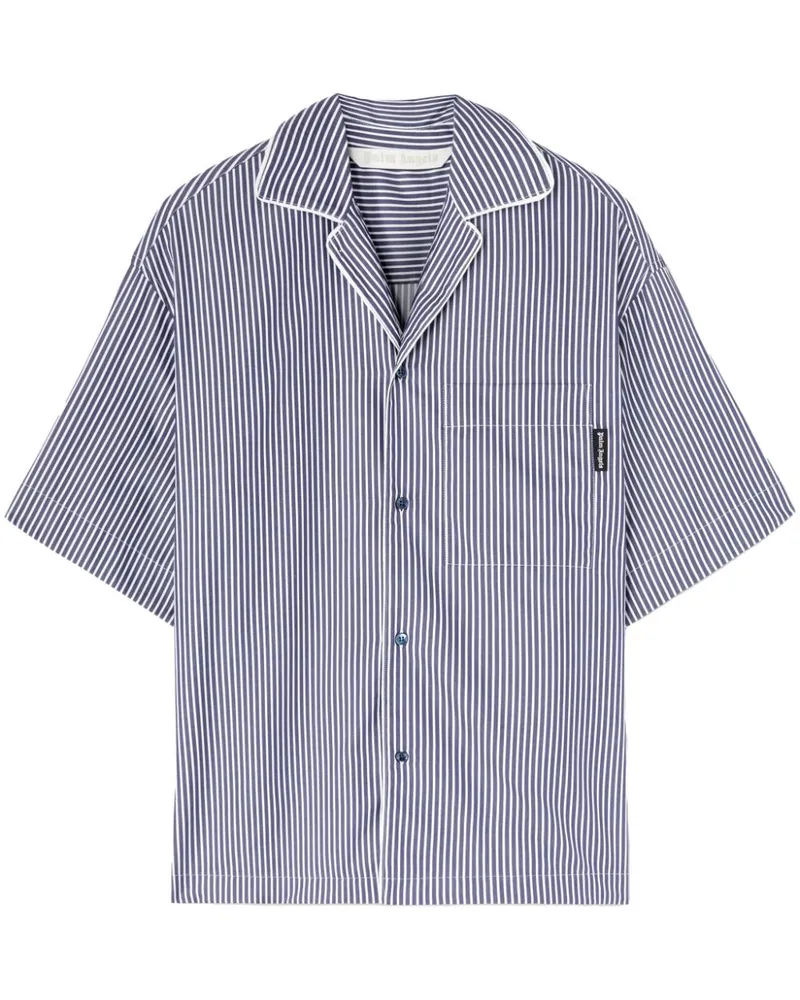 Palm Angels Gestreiftes Hemd mit Logo-Print - Blau Blau