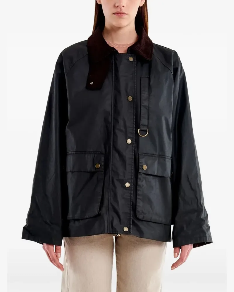 VICOLO corduroy-collar waxed-effect coat - Schwarz Schwarz