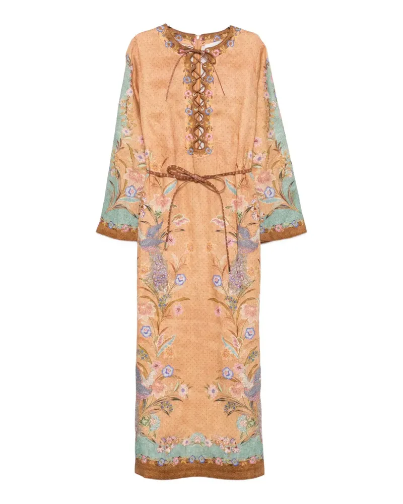 Zimmermann Indra lace-up floral-print midi dress - Nude Nude