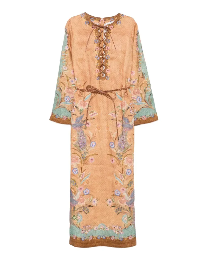 Zimmermann Indra lace-up floral-print midi dress - Nude Nude
