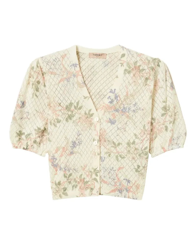 Twin-Set Cardigan mit Blumenjacquard - Nude Nude
