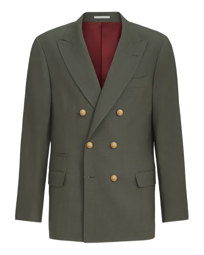 Brunello Cucinelli virgin wool canvas one-and-a-half breasted deconstructed blazer with metal buttons - Grün Grün