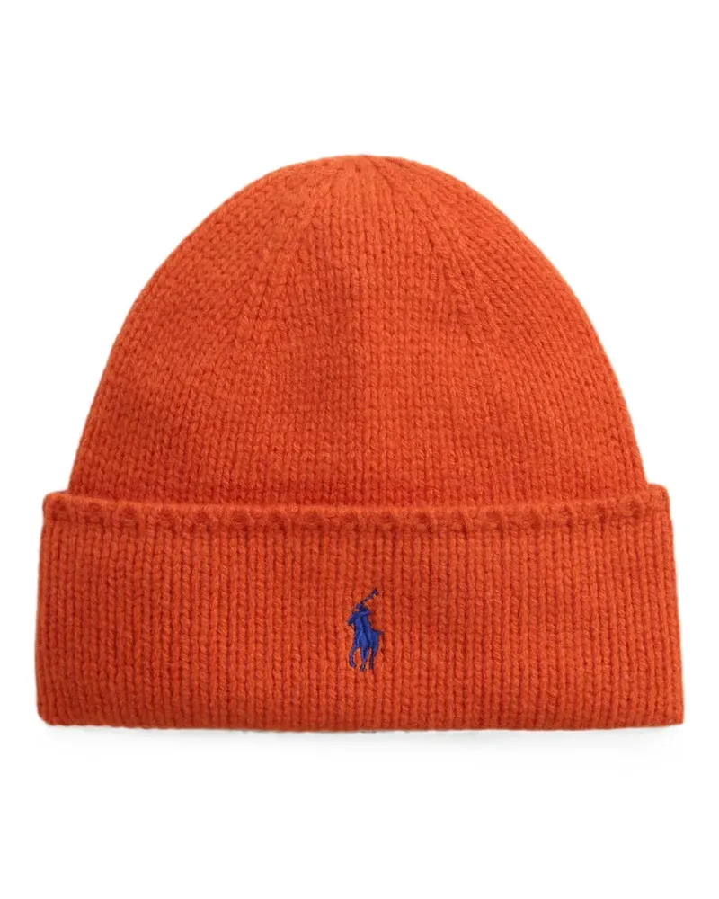Ralph Lauren Pony embroidered wool beanie hat - Orange Orange