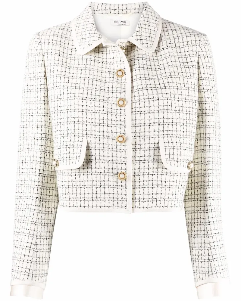 Miu Miu Karierte Cropped-Jacke - Nude Nude