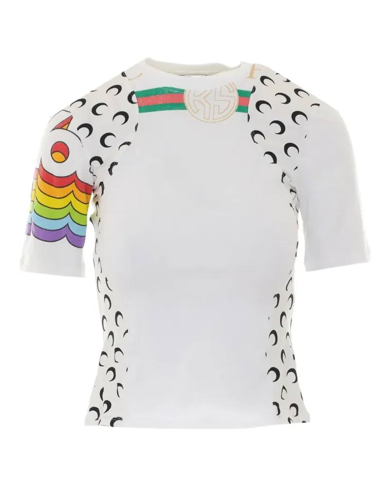 Marine Serre Moon-print panelled T-shirt - Weiß Weiß
