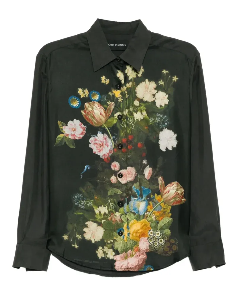 Cynthia Rowley Seidenhemd mit Blumen-Print - Grau Grau