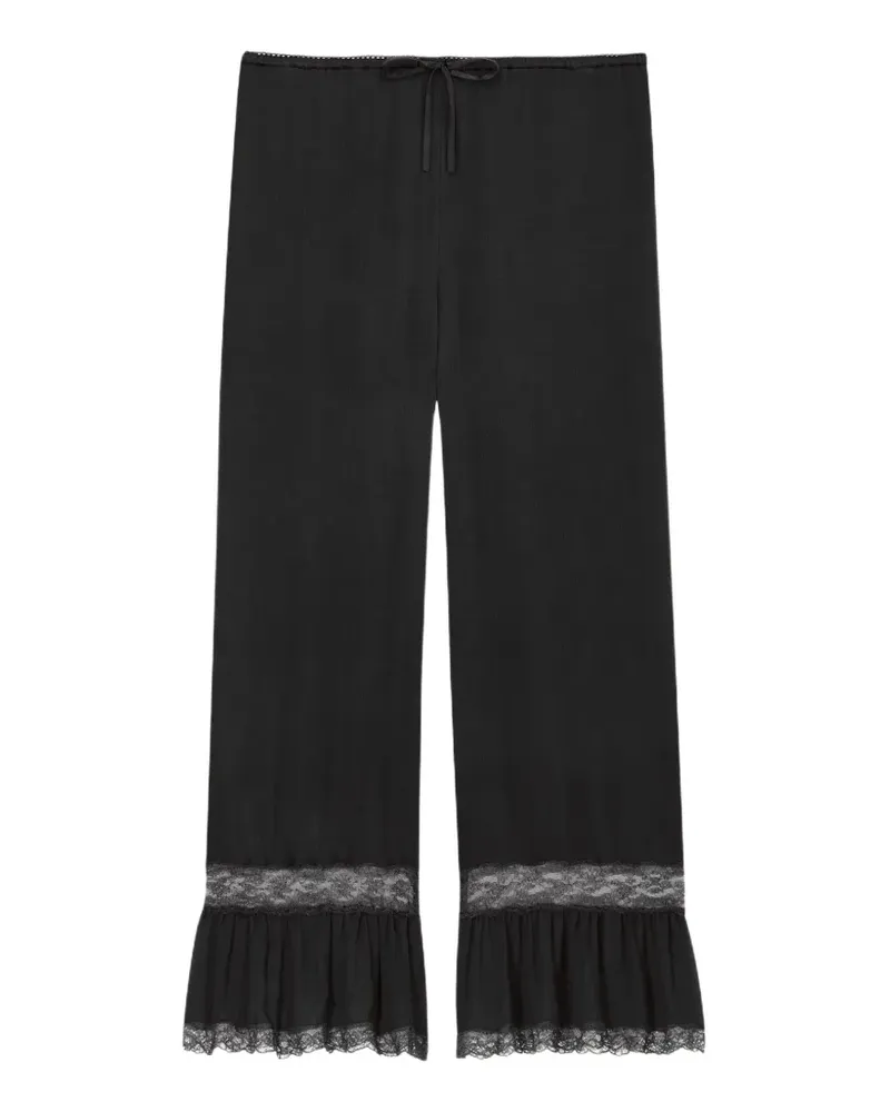 Saint Laurent lace-trim silk straight-leg trousers - Schwarz Schwarz