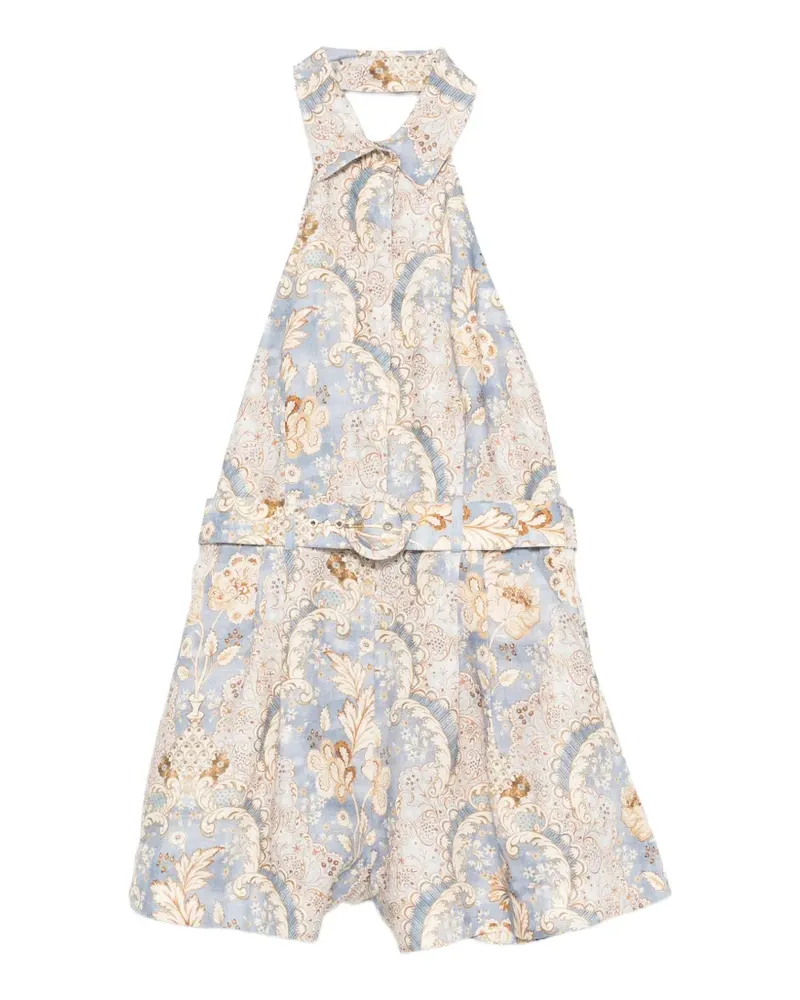Zimmermann Playsuit mit Blumengürtel - Blau Blau