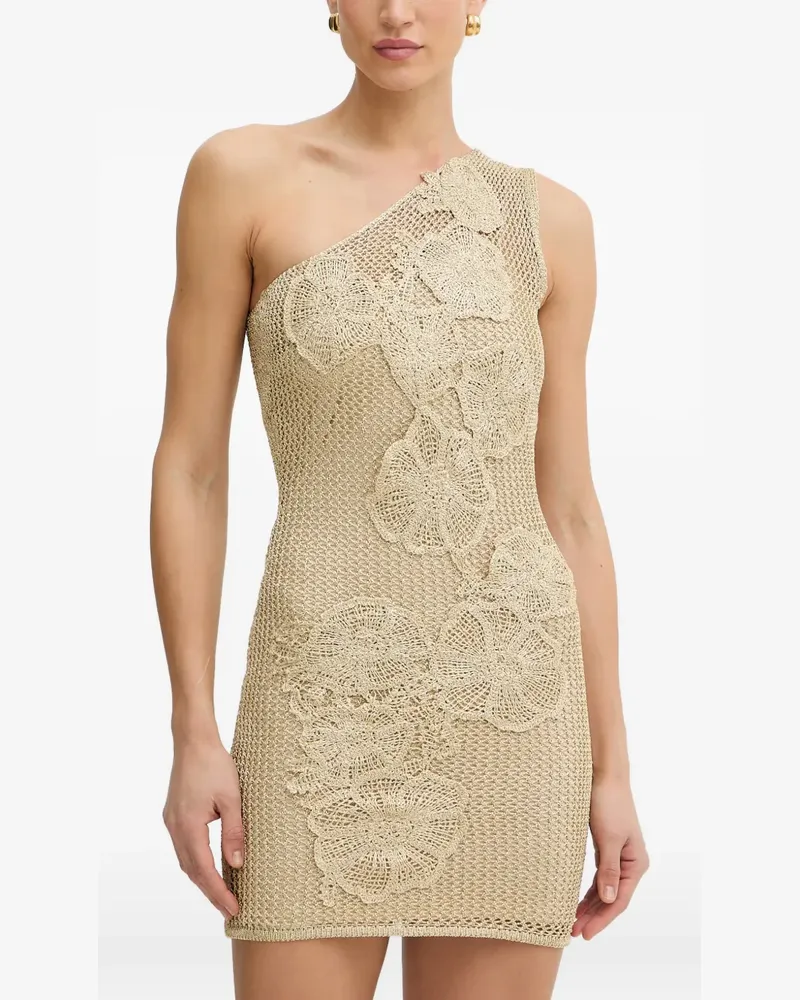 Simona Corsellini crochet-knit floral-appliqué mini dress - Gold Gold