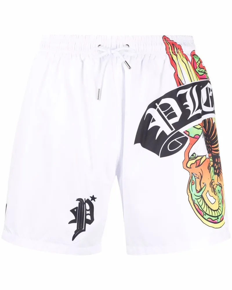 Philipp Plein Badeshorts mit Logo-Print - Weiß Weiß