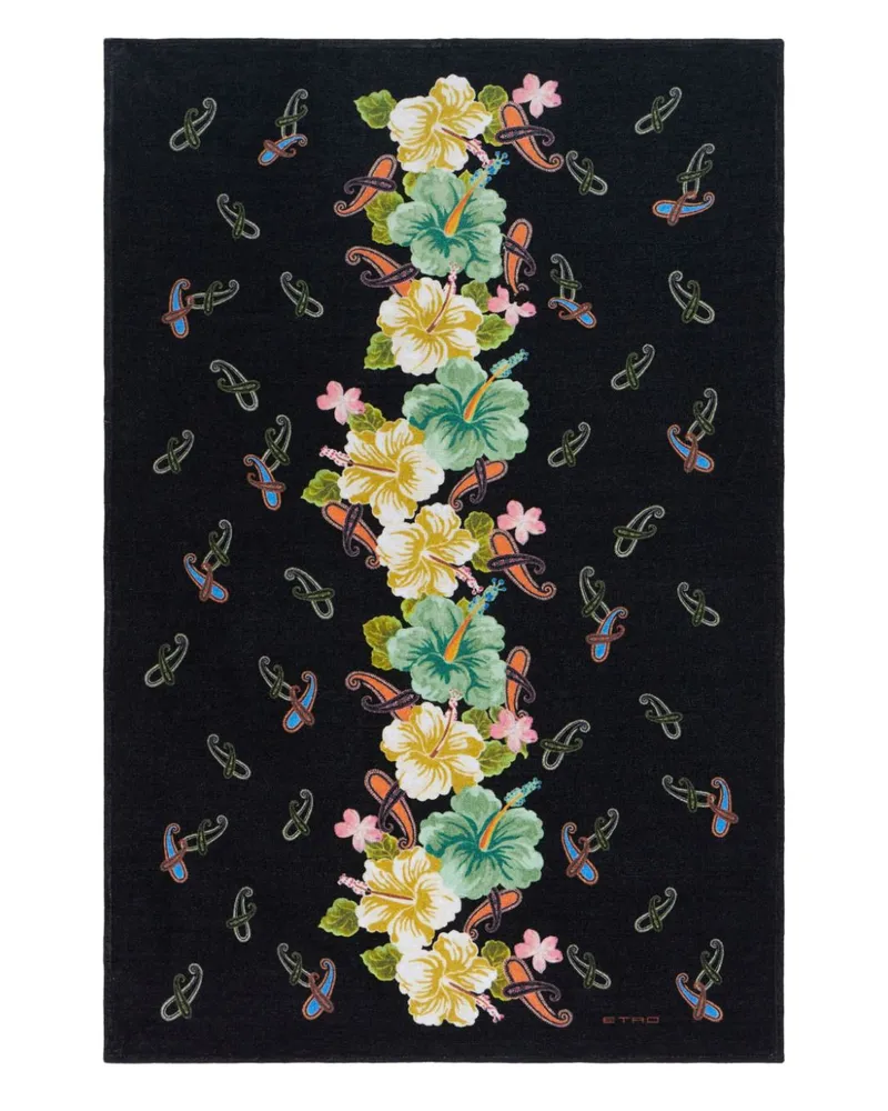 Etro Strandtuch mit Blumen-Print - Schwarz Schwarz